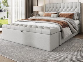 Banc skrzynkowy tapicerowany lnem - Jasnoszary