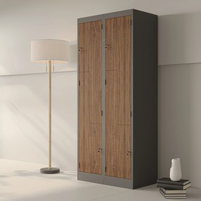 Szafa metalowa ubraniowa JULIA, 800 x 1850 x 450 mm, Eco Design: antracytowa/ orzech