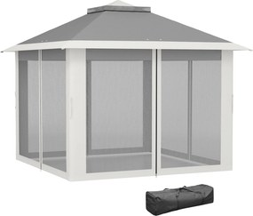 Outsunny Składany pawilon, pawilon ogrodowy, metal i plandeka, siatkowe zasłony, otwory odwadniające, 330L x 330B x 288H cm, szary | Aosom PL