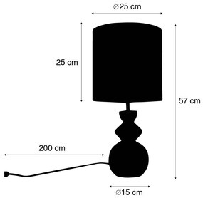 Designerska lampa stołowa biała z abażurem z tkaniny w kolorze jasnoszarym 25 cm - AlisiaDesignerski Oswietlenie wewnetrzne