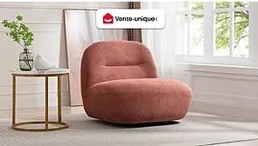 Fotel obrotowy z terakotową teksturowaną tapicerką - POZETI