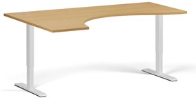 Ergonomiczne biurko z regulacją wysokości, 180x120 cm, 2 silniki, L/P, biała podstawa, buk