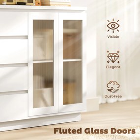 HOMCOM Szafka bufetowa, komoda z 4 szufladami, 2 przeszklone drzwi, nowoczesny design, MDF, biały
