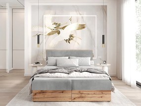 Łóżko kontynentalne TILIA-180x200cm Pojemniki na pościel|Topper|Łóżko podwójne|Materac bonellowy|Tkanina sztruksowa|Łóżko tapicerowane|Płyta Wotan-Jasnoszary