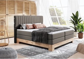 MELIA, Łóżko Tapicerowane na sprężynach kieszeniowych, rama dębowa, elastyczny materac, powierzchnia spania: 140x200 cm, ciemnoszary