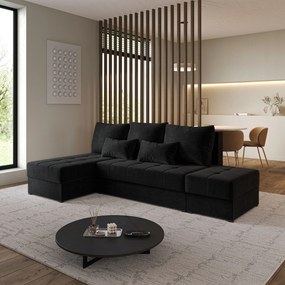 Masseno Narożnik NORVI z funkcją spania i pojemnikiem na pościel Narozniki L, Rozkładana sofa - Czarny, KRONOS 07