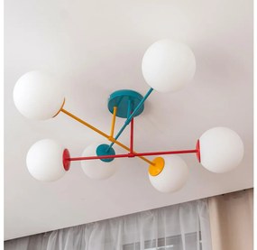żyrandol natynkowy MOON 6xE27/15W/230V turkusowy/żółty/czerwony