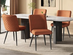 Zestaw 4 krzeseł - Z wygodnymi oparciami - Styl nowoczesny - Tkanina welurowa - Ciemnopomarańczowy