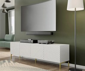 Szafka rtv w stylu glamour biały połysk + złote nóżki - Resa 7X