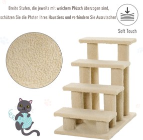 PawHut drapak schodki dla kota i psa 4 stopnie w jasnym brązie 635x430x600mm beżowy | Aosom PL