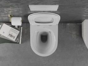 Mexen Lena miska wc Rimless z deską wolnoopadającą slim, duroplast, biała/złota wzór kratka - 30224009