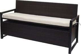 Ławka 3-osobowa z polirattanu MCW-F39,  brązowy, poduszki kremowy