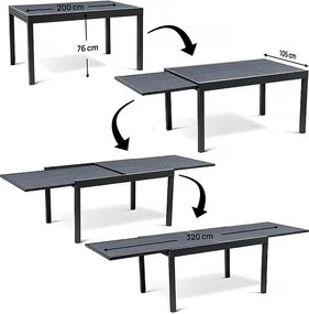 Rozkładany aluminiowy stół ogrodowy "Lagos" - 200/320 x 105 x 76 cm - Czarny