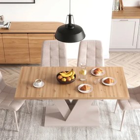 Zestaw Stół Prostokątny Rozkładany CLARK 120-160 cm Dąb Artisan/Kaszmir i 4 Krzesła SAL Beżowe