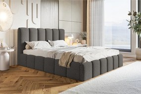 Emporius Palermo łóżko dwuosobowe - łóżko tapicerowane 180x200 cm - pojemnik i stelaż, tkanina boucle, ciemny szary (Anthology 18)