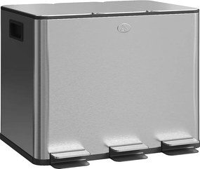 Kosz na odpady kuchenne (trójdzielny) 3 x 10 l – 49,6 x 34,5 x 38,6 cm – srebrny – stal nierdzewna