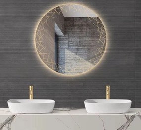 LUSTRO OKRĄGŁE LED FI60cm WZÓR  J02 WŁĄCZNIK DOTYKOWY PIASKOWANE ŁAZIENKOWE Z PODŚWIETLENIEM