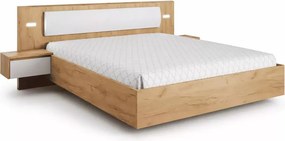 Łóżko Gino 160x200 z tapicerowanym zagłówkiem, stolikiem nocnym i oświetleniem LED