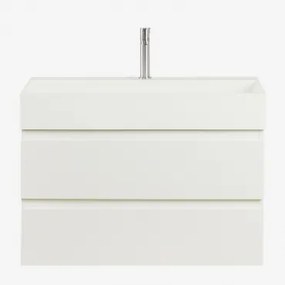 Zestaw Wiszących Mebli Łazienkowych Z Drewna I Forniru Jesionowego Zintegrowany Z Umywalką Ona - Sklum