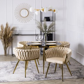 Krzesło Tapicerowane Plecione do Salonu CAPRI Kremowe Welurowe do Toaletki Nowoczesne Glamour