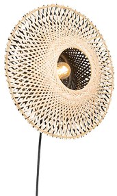 Orientalna lampa ścienna bambusowa 35 cm z wtyczką - RinaKolonialny Oswietlenie wewnetrzne
