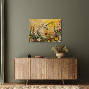 Obraz na szkle - Jednorożec z kwiatami (70x50 cm)