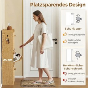HOMCOM Wąska szafka na buty z klapowym designem i 3 przegrodami, jasnobrązowy | Aosom PL