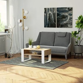 Minimalistyczna Ława Z Półką Dąb Sonoma+Biały T3-F56