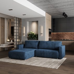 Masseno Narożnik TURIN z funkcją spania i pojemnikiem na pościel Narozniki L, Rozkładana sofa - Niebieski, POSO 05