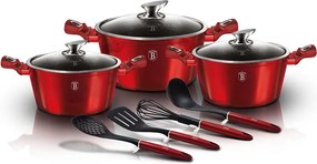 Komplet czerwonych garnków z przyborami kuchennymi Black P8-M58