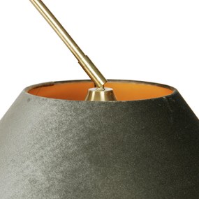 Luk Mosiężna lampa łukowa z czarnym i podwójnym aksamitnym abażurem zielonym - XXL klasyczny/Antyczny Oswietlenie wewnetrzne