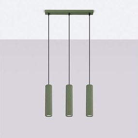 Lampa wisząca minimalistyczny Gloow, aluminium - 3 źródło światła 4000K - L.45 x H.98 cm - zielony oliwkowy