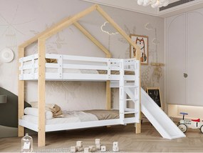 Łóżko piętrowe z zjeżdżalnią i drabinką - rama z litego drewna - 90x200 cm - Białe