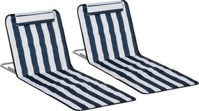 Outsunny Składany leżak plażowy z poduszką, 5-stopniowe oparcie, torba, niebieski | Aosom PL