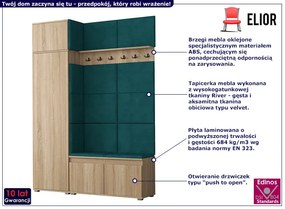 Garderoba z welurowym panelem ściennym dąb sonoma + butelkowa zieleń - Linez 3X