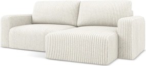 Kremowy sztruksowy rozkładany/ze schowkiem narożnik (prawostronny/z szezlongiem) Kona – Makamii