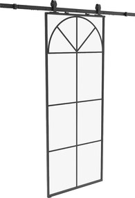 Drzwi przesuwne z systemem naściennym w stylu art déco - aluminium i szkło hartowane - wys. 204 x szer. 83 cm - Czarne - VIGELO