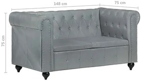 Skórzana 2-osobowa szara sofa w stylu Chesterfield - Clementine 2Q