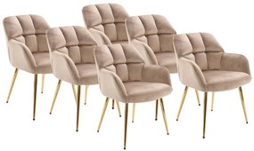 Zestaw 6 krzeseł z podłokietnikami - Welur i złoty metal - Beżowy - PEGA