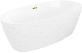 Mexen Olea wanna wolnostojąca wzór 170 x 80 cm, biała, przelew złoty - 52821708000-50
