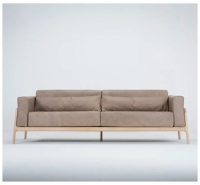 Jasnobrązowa sofa z bawolej skóry z konstrukcją z litego drewna dębowego Gazzda Fawn, 240 cm