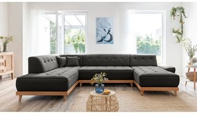 Ciemnoszara rozkładana sofa w kształcie litery "U" Miuform Dazzling Daisy, lewostronna