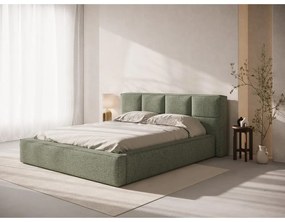 Zielone tapicerowane łóżko dwuosobowe ze schowkiem i stelażem 140x200 cm Simon – Micadoni