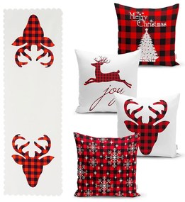 Zestaw 4 świątecznych poszewek na poduszki i bieżnika Minimalist Cushion Covers Christmas Tartan
