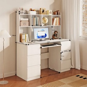 Biurko nowoczesne z nadstawką białe 6 szuflad półki do biura pokoju pracy