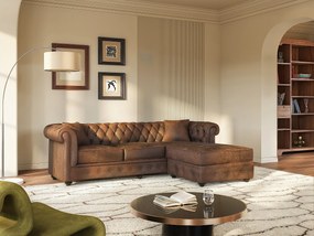 Kanapa narożna TOLEDO w stylu chesterfield, dwustronna, z postarzanej mikrofibry – kolor brązowy