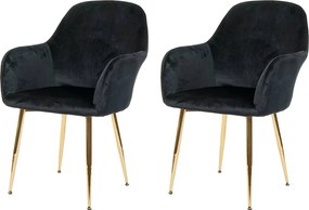 Krzesło do jadalni MCW-F18 (zestaw 2 sztuk),  aksamitna czerń, złote nogi