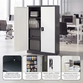 Szafa biurowa na dokumenty metalowa antracytowo-biała KEVIN 900 x 1400 x 400 mm
