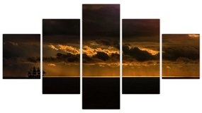 Obraz żaglówki o zachodzie słońca (125x70 cm)