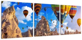 Obraz - Balony na ogrzane powietrze, Kapadocja, Turcja. (z zegarem) (90x30 cm)